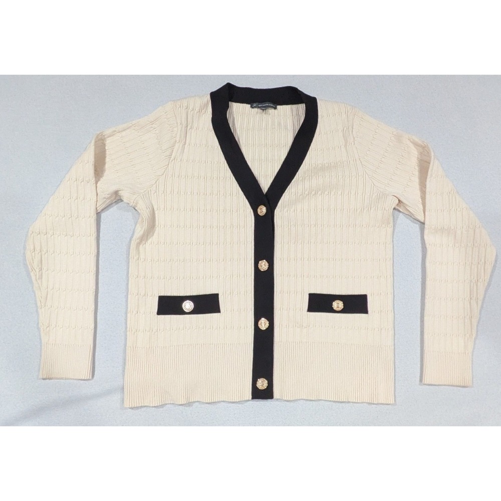 Adrianna Papell Cardigan Women L Cream Excellent Gold Button Cable AD1S301803